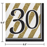 192ct Bulk Black and Gold 30th Birthday Luncheon Napkins