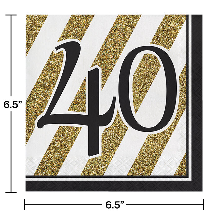 192ct Bulk Black and Gold 40th Birthday Luncheon Napkins