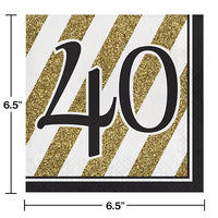192ct Bulk Black and Gold 40th Birthday Luncheon Napkins