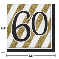 192ct Bulk Black and Gold 60th Birthday Luncheon Napkins