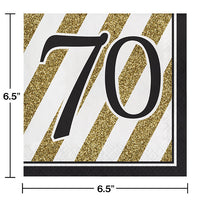 192ct Bulk Black and Gold 70th Birthday Luncheon Napkins