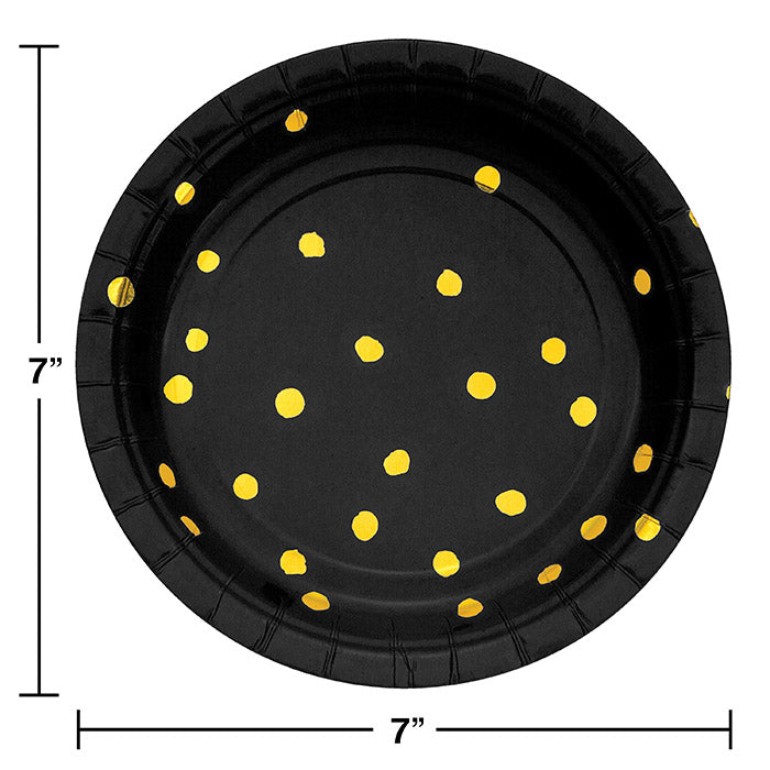 96ct Bulk Black and Gold Foil Dot Dessert Plates