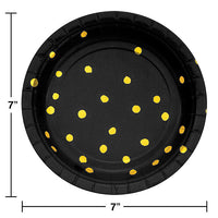 96ct Bulk Black and Gold Foil Dot Dessert Plates