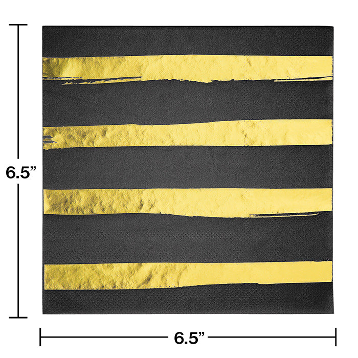 192 pc Bulk Black and Gold Foil Striped Luncheon Napkins