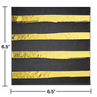 192 pc Bulk Black and Gold Foil Striped Luncheon Napkins