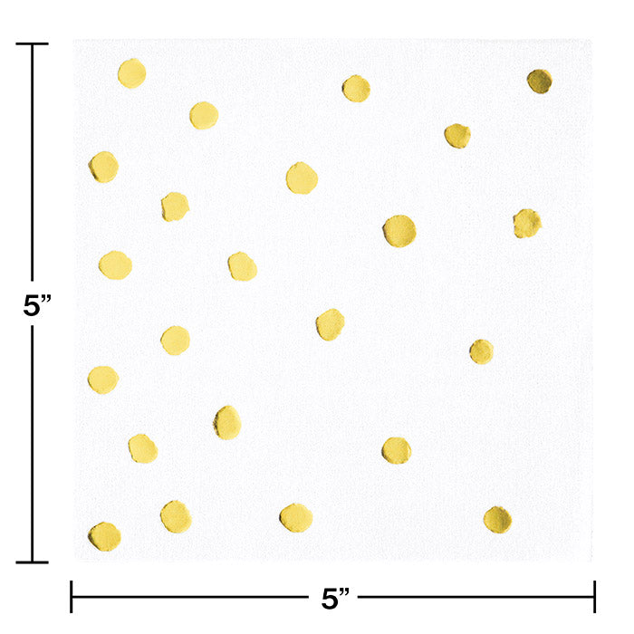 192 pc Bulk White and Gold Foil Dot Beverage Napkins