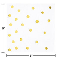 192 pc Bulk White and Gold Foil Dot Beverage Napkins
