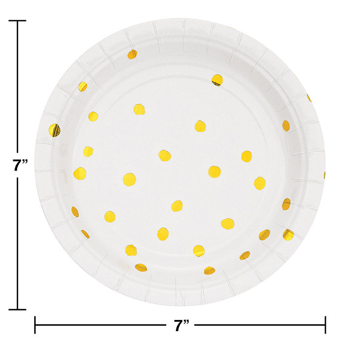 96ct Bulk White and Gold Foil Dot Dessert Plates