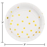 96ct Bulk White and Gold Foil Dot Dessert Plates