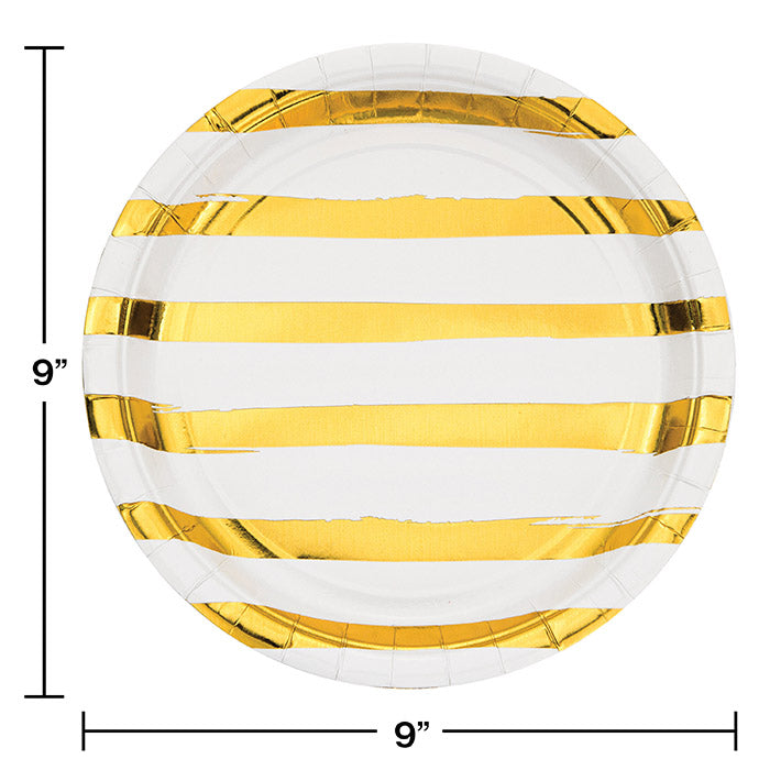 96ct Bulk White and Gold Foil Striped Dinner Plates