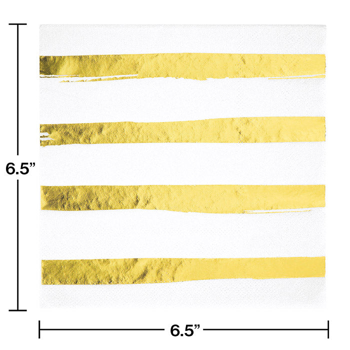 192 pc Bulk White and Gold Foil Striped Luncheon Napkins