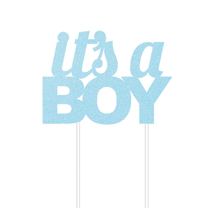 12 pc Bulk Blue Glitter It's a Boy Cake Toppers