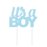 12 pc Bulk Blue Glitter It's a Boy Cake Toppers