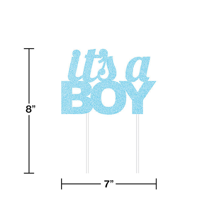 12ct Bulk Blue Glitter It's a Boy Cake Toppers
