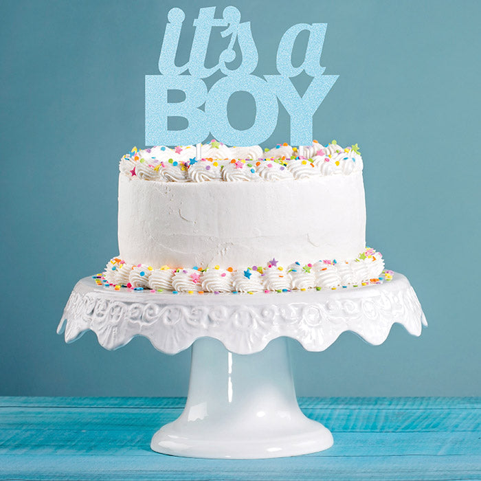 12ct Bulk Blue Glitter It's a Boy Cake Toppers