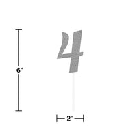 12ct Bulk Number 4 Silver Glitter Cake Toppers