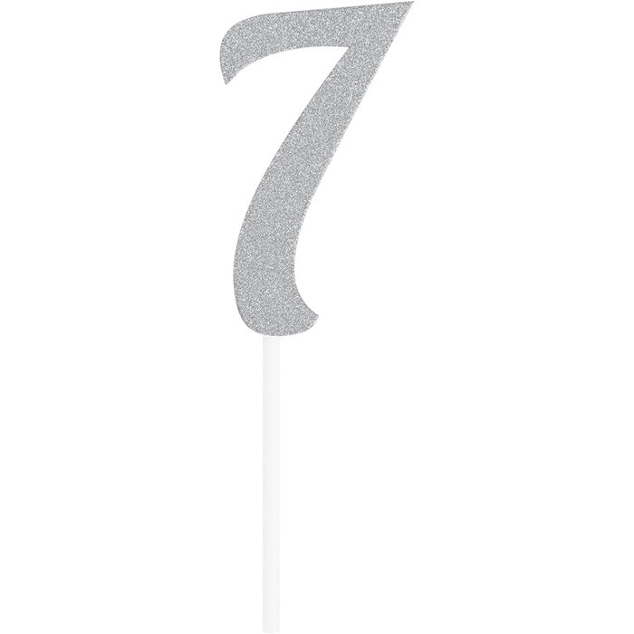 12 pc Bulk Number 7 Silver Glitter Cake Toppers