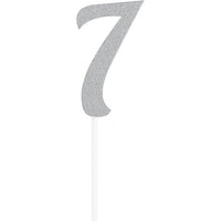12 pc Bulk Number 7 Silver Glitter Cake Toppers