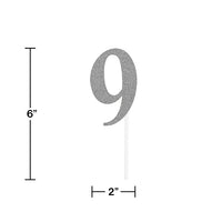 12ct Bulk Number 9 Silver Glitter Cake Toppers