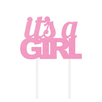 12 pc Bulk Pink Glitter It's a Girl Cake Toppers