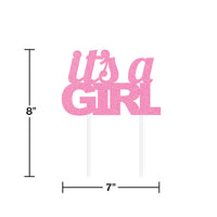 12ct Bulk Pink Glitter It's a Girl Cake Toppers