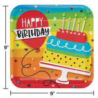 96ct Bulk Rainbow Cake Square Dinner Plates