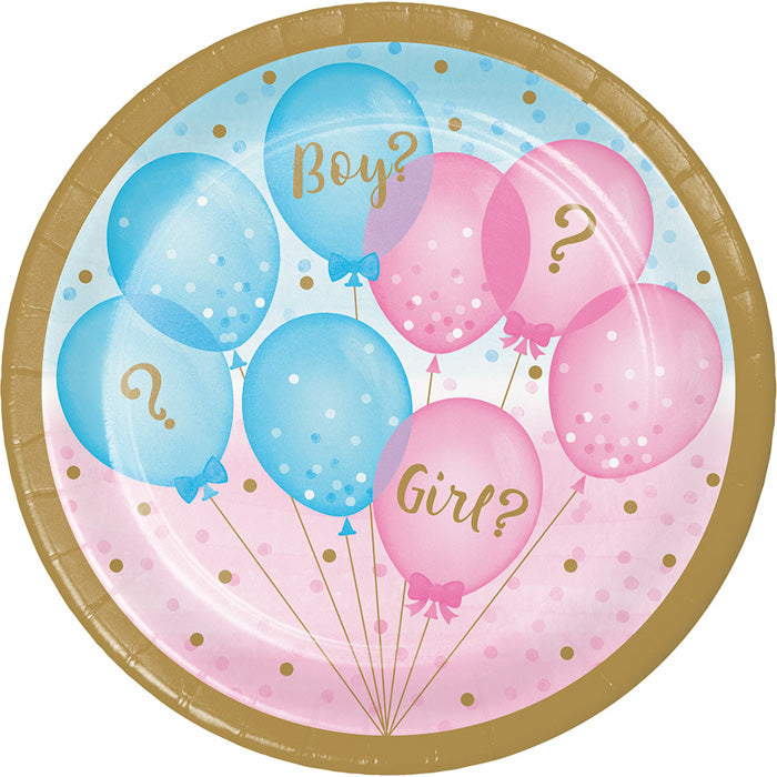 96 pc Bulk Gender Reveal Balloons Dessert Plates