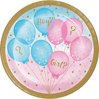 96 pc Bulk Gender Reveal Balloons Dessert Plates