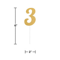 12ct Bulk Gold Glitter #3 Cake Toppers