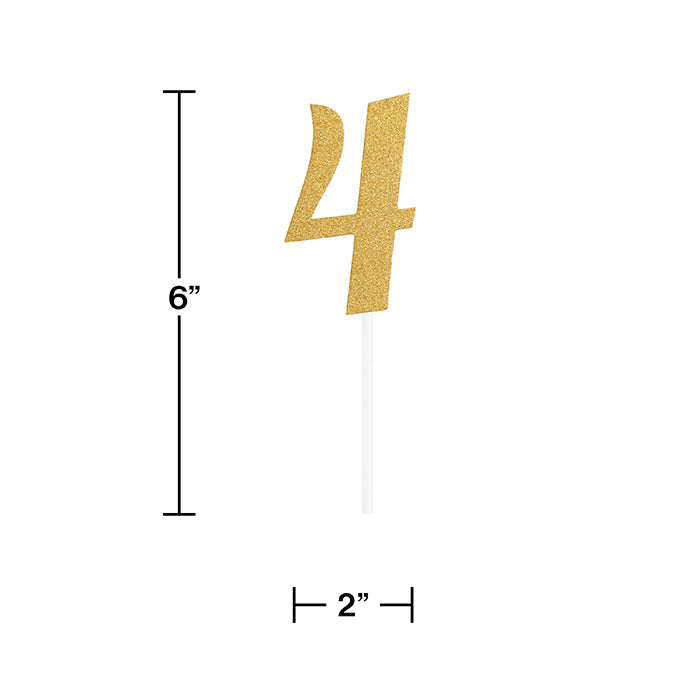 12ct Bulk Gold Glitter #4 Cake Toppers
