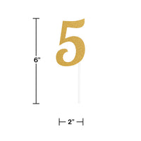12ct Bulk Gold Glitter #5 Cake Toppers