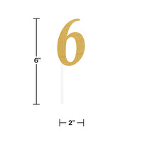 12ct Bulk Gold Glitter #6 Cake Toppers