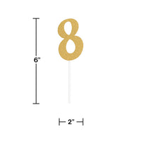 12ct Bulk Gold Glitter #8 Cake Toppers