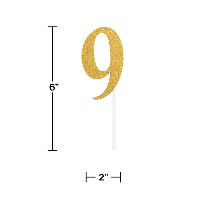 12ct Bulk Gold Glitter #9 Cake Toppers