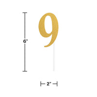 12ct Bulk Gold Glitter #9 Cake Toppers