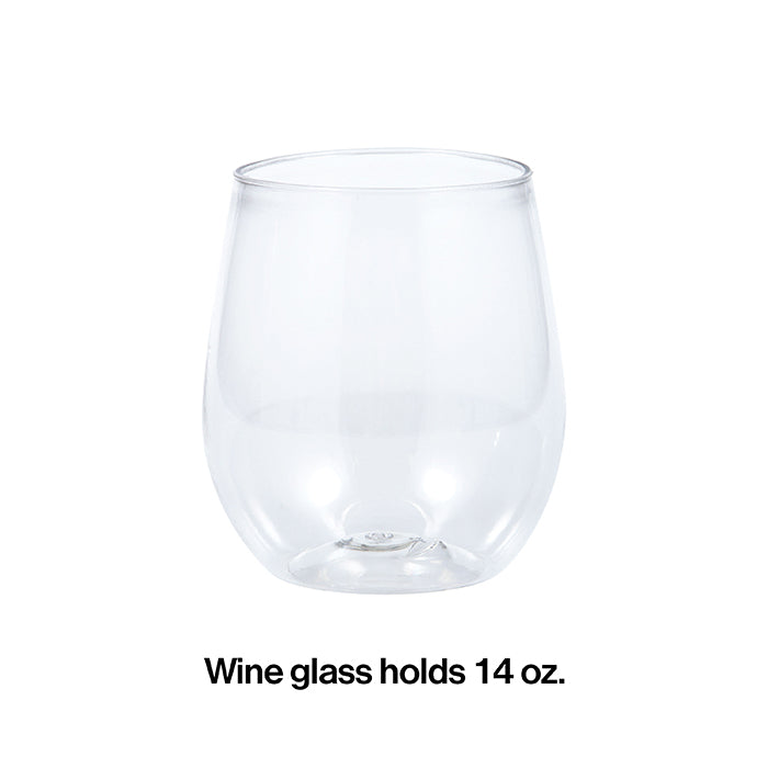 24ct Bulk 14 oz Plastic Stemless Wine Glasses