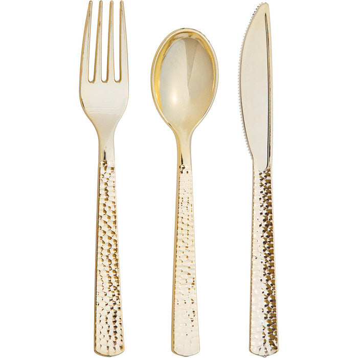 288 pc Bulk Gold Metallic Hammered Assorted Cutlery