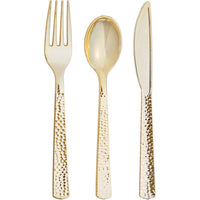 288 pc Bulk Gold Metallic Hammered Assorted Cutlery