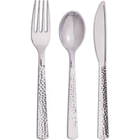 288 pc Bulk Silver Metallic Hammered Assorted Cutlery