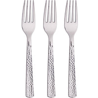 288 pc Bulk Silver Metallic Hammered Plastic Forks