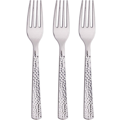 288 pc Bulk Silver Metallic Hammered Plastic Forks