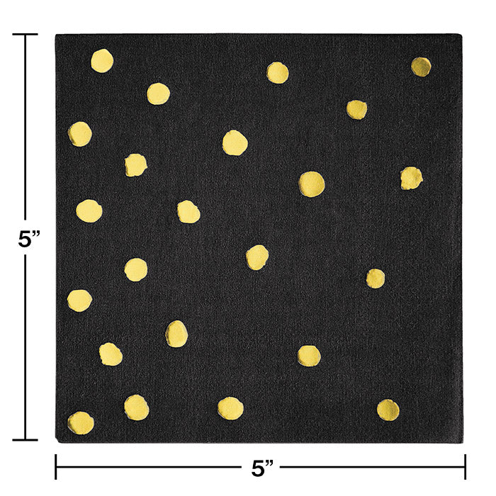 192 pc Bulk Black and Gold Foil Dot Beverage Napkins
