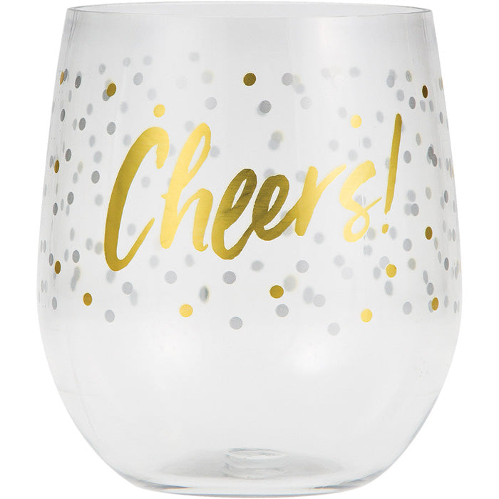 6 pc Bulk Cheers 14 oz Plastic Stemless Wine Glasses by Elise