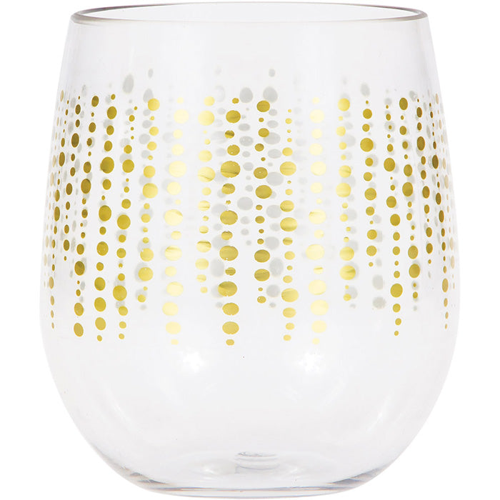 6 pc Bulk Glittering Gold Dots 14 oz Plastic Stemless Wine Glasses by Elise
