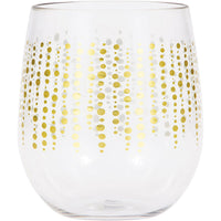 6 pc Bulk Glittering Gold Dots 14 oz Plastic Stemless Wine Glasses by Elise
