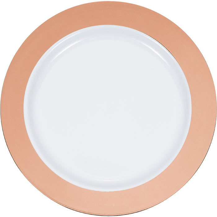 120 pc Bulk Rose Gold Rim Plastic Banquet Plates