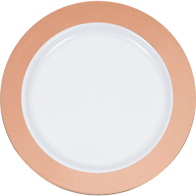 120 pc Bulk Rose Gold Rim Plastic Dinner Plates
