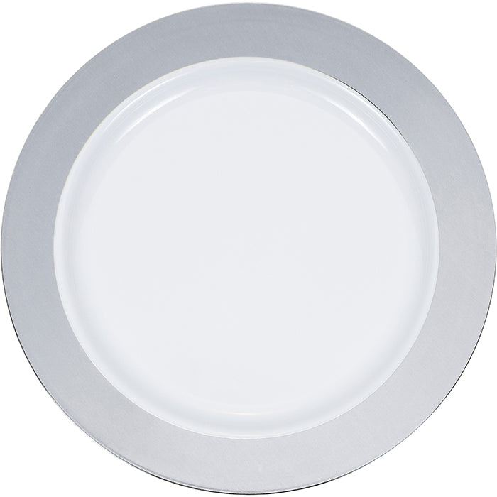 120 pc Bulk Silver Rim Plastic Dinner Plates