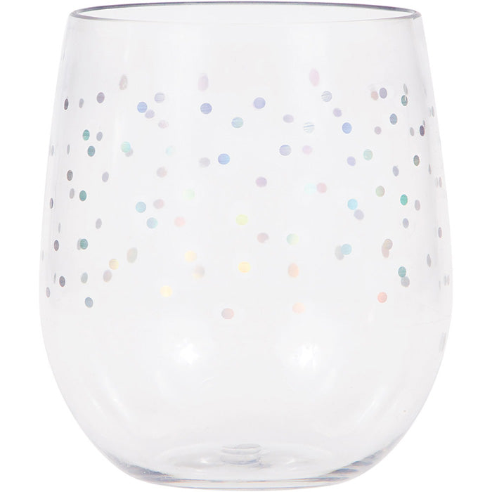 6 pc Bulk Iridescent Dots 14 oz Plastic Stemless Wine Glasses by Elise