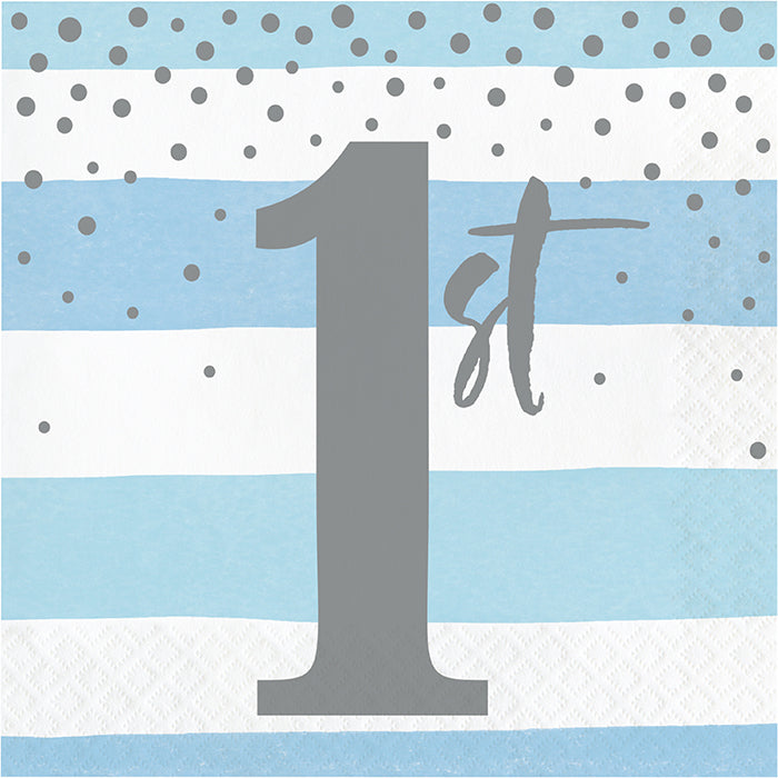 192 pc Bulk Blue and Silver Celebration 1st Birthday Luncheon Napkins